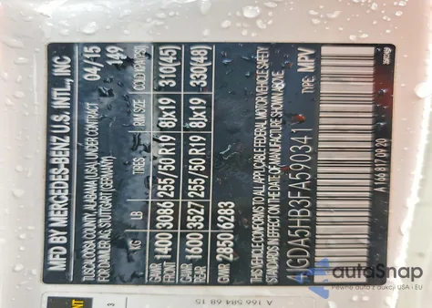 2015 Mercedes-Benz Ml 350 4Matic from USA, damaged, VIN 4JGDA5HB3FA590341